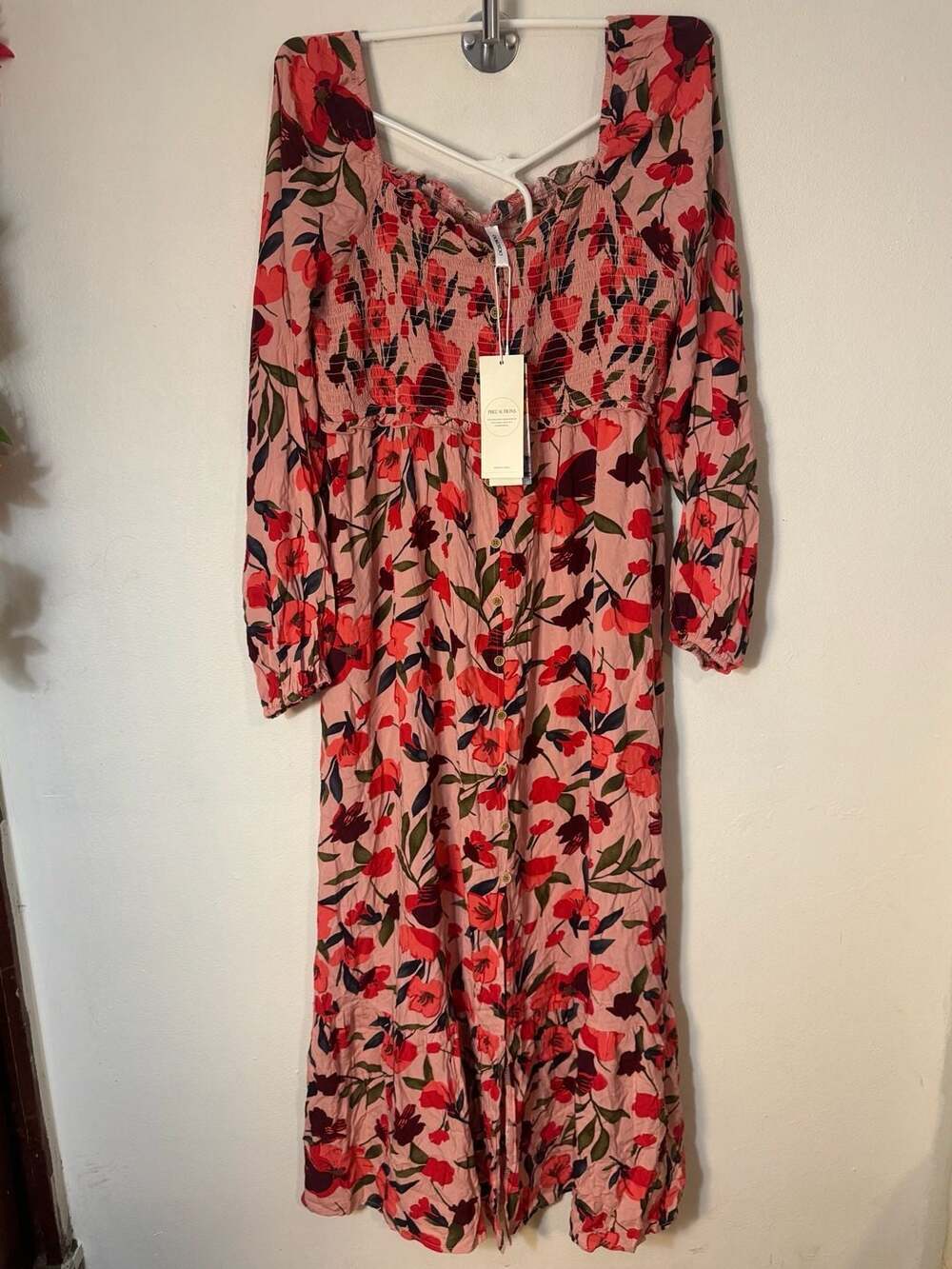 Dokotoo Floral Smocked Button Down Maxi Dress Size XL - Picture 1 of 8